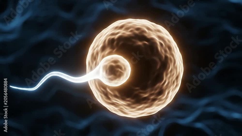 Abstract Fertilization Concept Visualization With Glowing Ovum And Approaching Sperm Against Dynamic Background Video