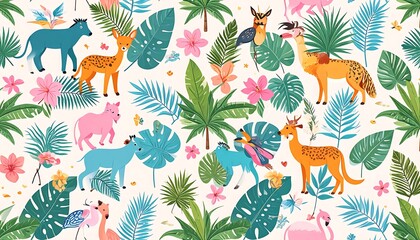 A vibrant jungle scene with various animals and plants (2)