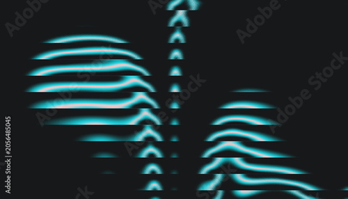 Abstract symmetrical neon blue horizontal waves with glitch distortion