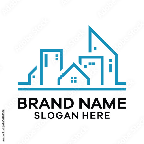 Creative abstract modern building logo design vector with line art style