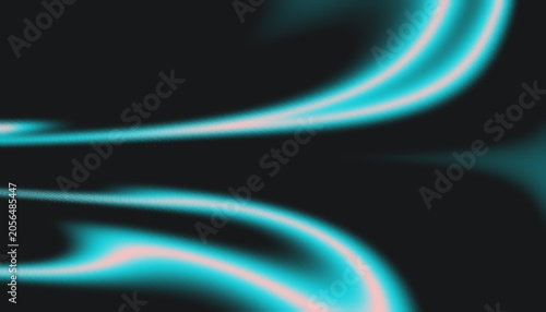 Abstract neon blue wavy lines with grainy texture on black background