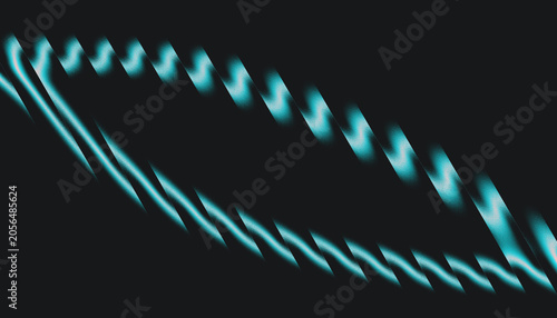 Abstract geometric neon blue segmented waves on black background