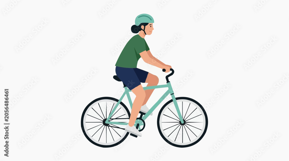 Fototapeta premium Illustration of a person riding a bicycle recreationally, clean vector design, simple composition, isolated on a white background.