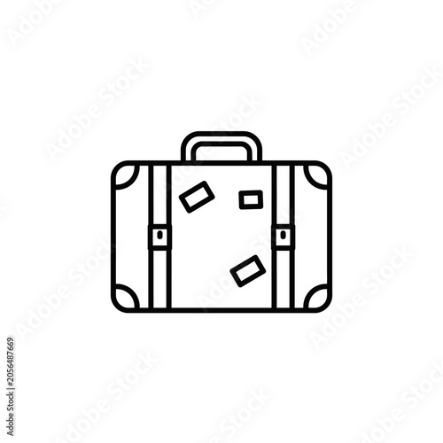Vintage Suitcase Outline Icon with Travel Stickers.