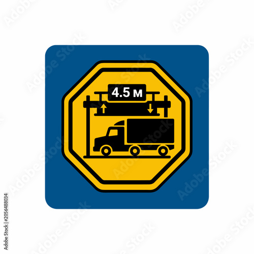 Traffic sign indicating a maximum height restriction of 4.5 meters for vehicles, featuring a truck passing under a gantry.