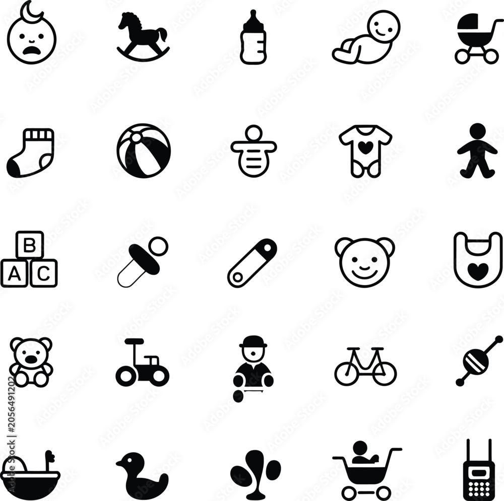Fototapeta premium Collection of black and white baby and child related 