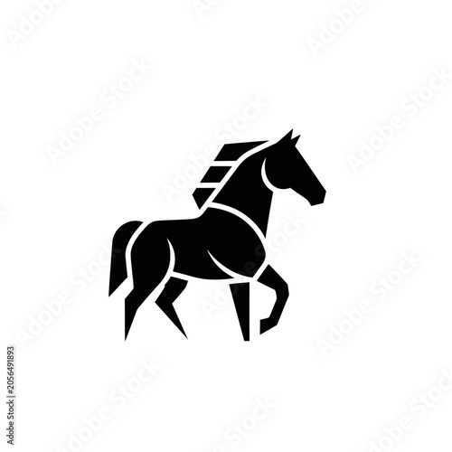 Black Horse Silhouette Icon, Elegant Galloping Equine Vector Art