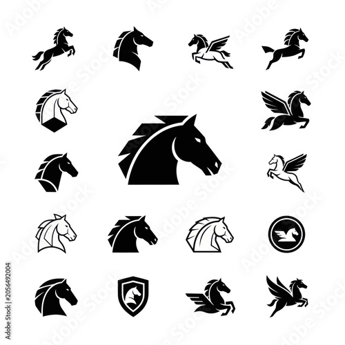 Black Horse Silhouette Icons and Pegasus Vector Collection