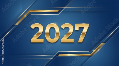 Golden 2027 new year greeting card with blue background
