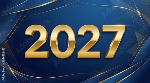 Golden 2027 new year graphic with abstract blue background