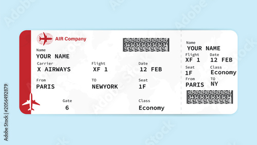 Bild auf Leinwand Travel Boarding Pass Design. Vector Airline Ticket Template