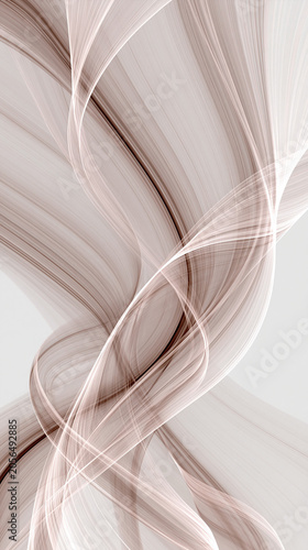 Elegant Abstract Digital Art Featuring Fluid Wavy Lines and Soft Brown Silk-like Ribbons on a Neutral Light Gray Background, Minimalist Modern Flowing Design for Smartphone Wallpaper and Media