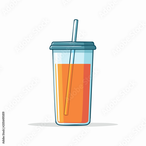 Orange Juice in a Transparent Cup with a Straw