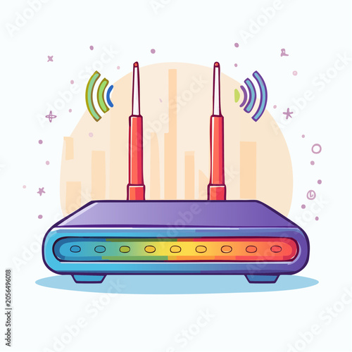 Wireless Router with Antennas and Signal Waves