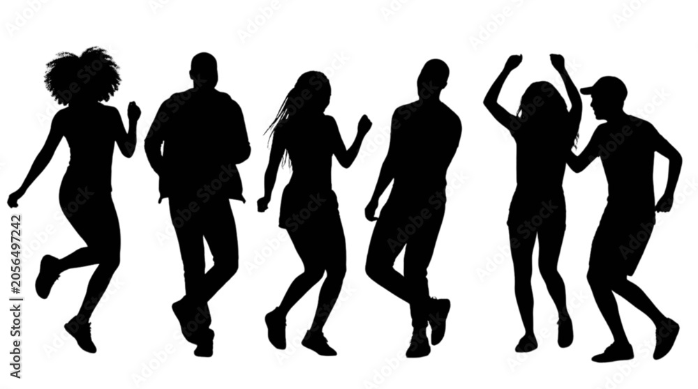 Obraz premium Silhouette people dancing together joyfully isolated on transparent background, Vector