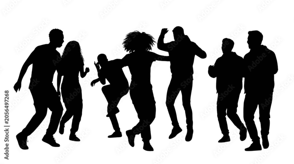 Obraz premium Silhouette group of people dancing together isolated on transparent background, Vector
