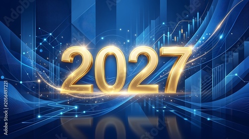 Shining gold 2027 year graphic with blue background