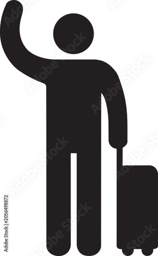 Traveler With Rolling Suitcase Waving Goodbye For Tourism Journey Vacation And Transportation