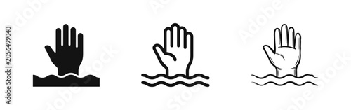 Schilderij op canvas Hand in Water Icon Set - Drowning, Help, and Emergency Concept