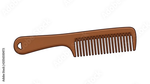 Brown Plastic Hair Comb Isolated on Light Gray Background