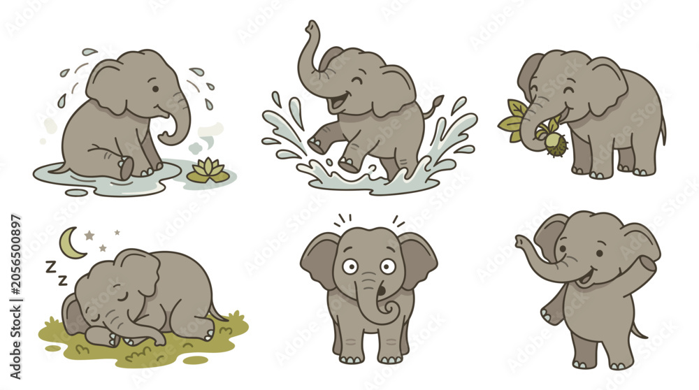 Obraz premium Cute Cartoon Elephant Illustrations 1.
