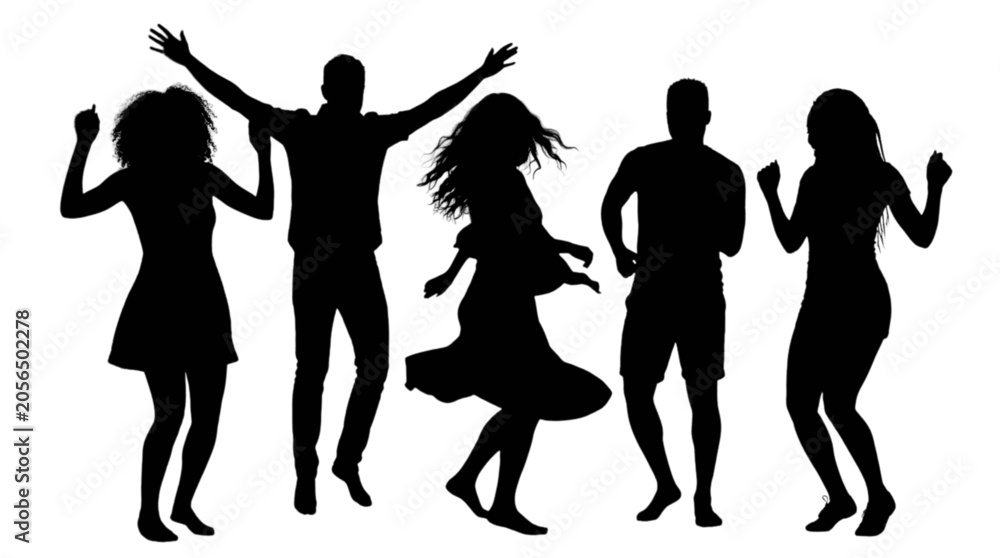 Fototapeta premium People dancing together joyfully in a group isolated on transparent background, Vector