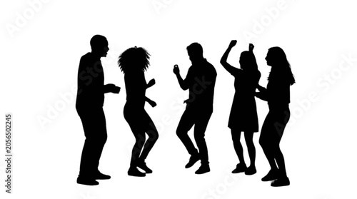 Silhouette group of people dancing together joyfully isolated on transparent background, Vector