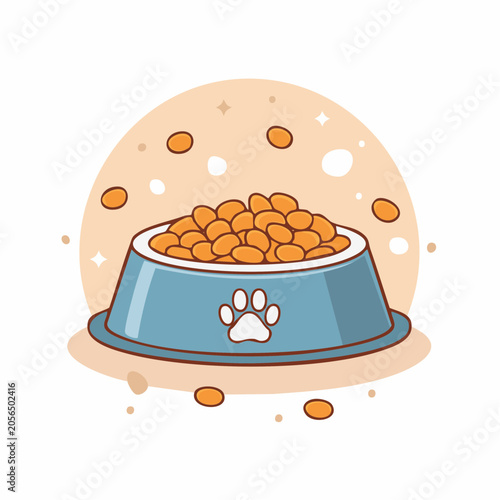 Cute illustration of a bowl of pet food with a paw print
