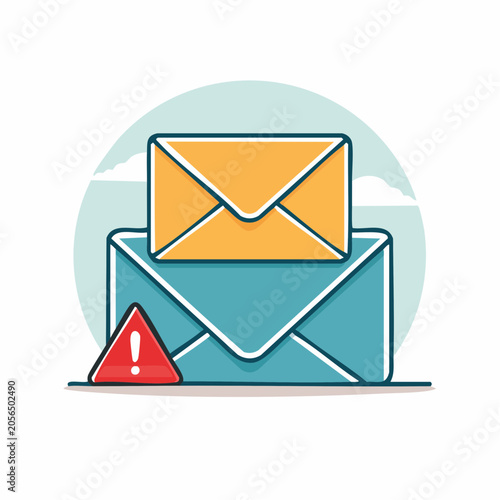 Email alert icon with envelopes and warning sign