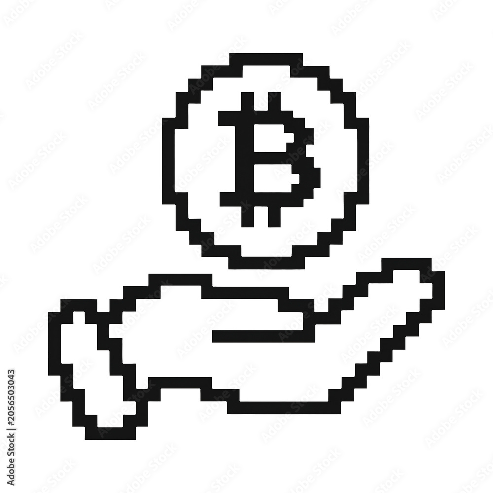 Fototapeta premium PNG Pixelated hand holding Bitcoin