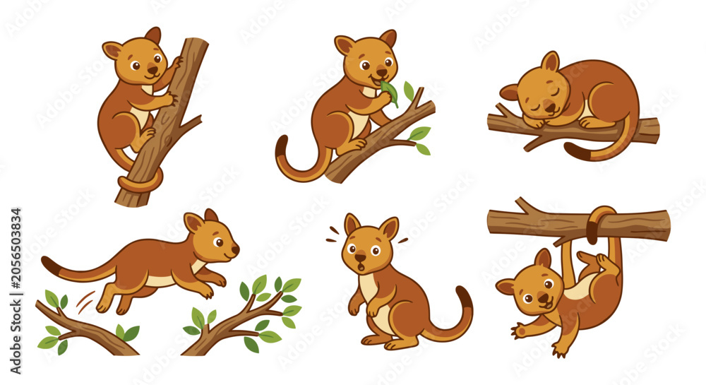 Obraz premium koalas climbing on tree branches.