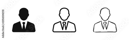 Photos Businessman Avatar Icons Set in Solid Outline and Doodle Styles
