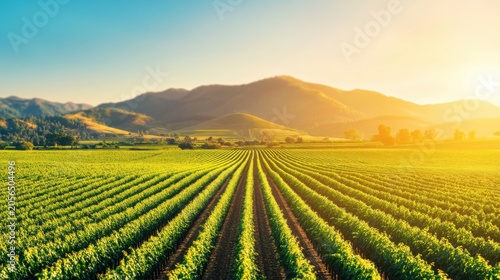 Sunlit Vineyard Landscape in Peak Summer Bloom