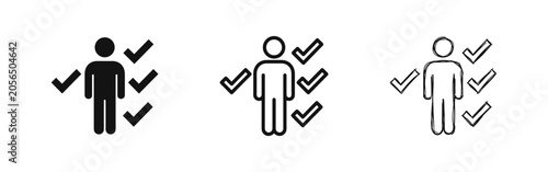 Person with Checkmarks Task Completion and Achievement Icons Set, Success Checklist Vector