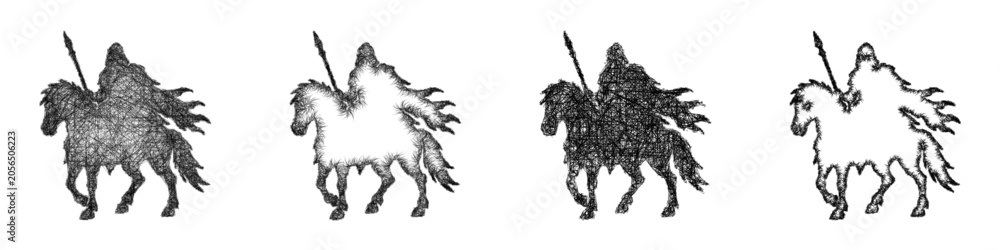 Obraz premium Monochrome sketch dark rider icon design set
