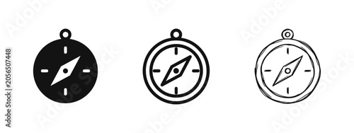 Fotografi Navigation Compass Icon Set - Direction, Travel, and Adventure Guide Symbols Vec