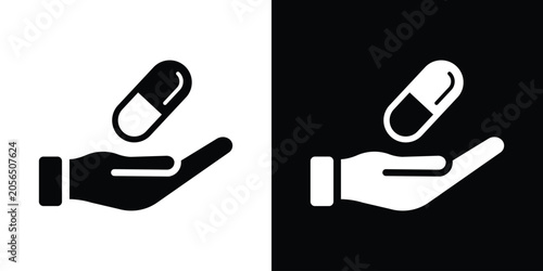 Foto Hand holding medical capsule icon vector