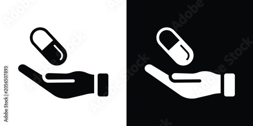 Foto Hand holding medical capsule icon vector