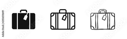Obraz na plátně Suitcase Icon Set with Luggage Tag: Travel, Vacation, and Journey Symbols in Sol