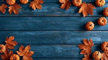 Three orange pumpkins on a rustic wooden table with warm fairy lights bokeh background