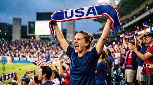 USA Soccer Fan Holding Supporter Scarf During Match