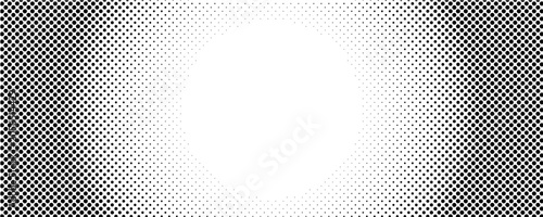 Abstract black and white halftone polka dot pattern background, modern monochrome radial dotted geometric texture vector illustration