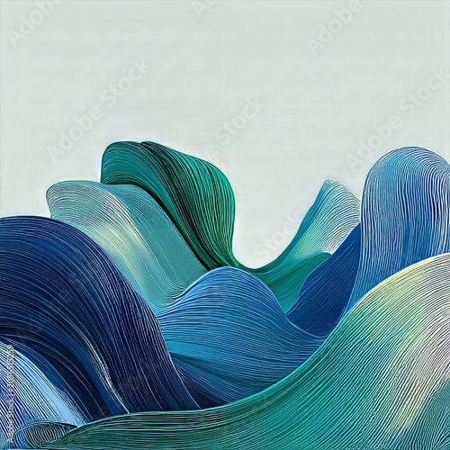 Abstract Waves in Blue and Green Tones with Flowing Lines and Curves