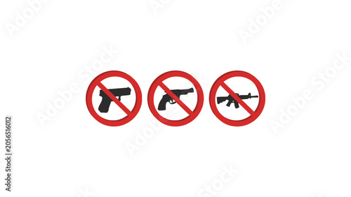 Foto Gun free zone icons with weapon silhouettes on white background