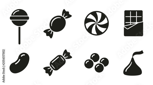 Картината върху платно Collection Of Black Silhouette Candy Icons On White Background