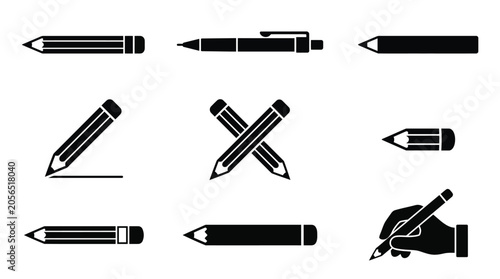 Obraz na płótnie Writing implements silhouettes on a white background