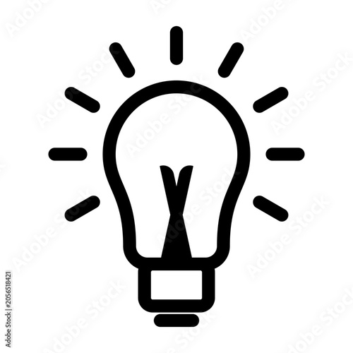Light Bulb Outline Icon with Shining Rays Symbol of Idea and Creativity
