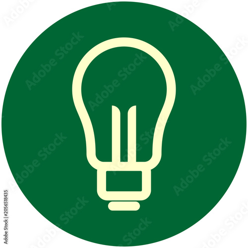 Minimalist vector icon of a light bulb inside a solid green circle, symbolizing creative thinking, innovative ideas, inspiration, and green eco-friendly energy solutions.
