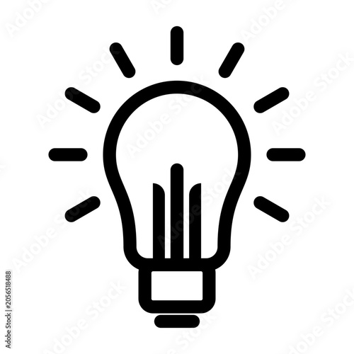 Light Bulb Outline Icon with Shining Rays Symbol of Idea and Creativity
