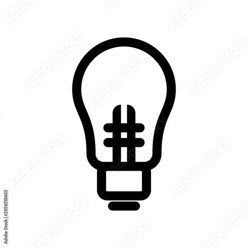 Simple black outline vector icon of a light bulb isolated on white background, representing creative thinking, business innovation, inspiration, and bright solutions.
